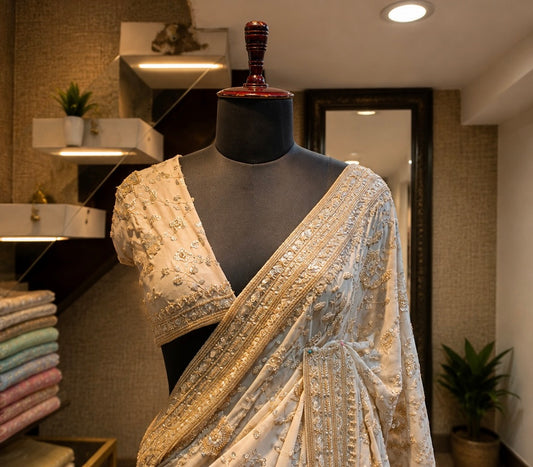 Ivory Gold Heritage Embroidered Saree