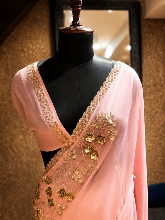 Blush Pink Georgette Saree