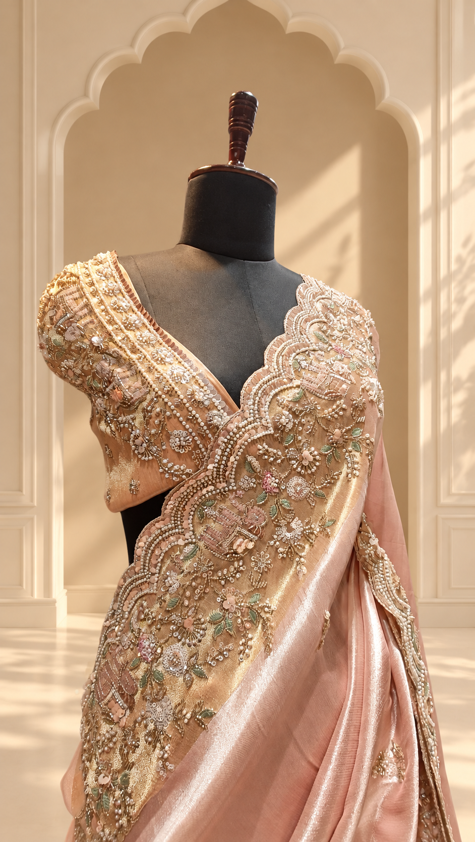 Blush Pink Pearl Couture Saree