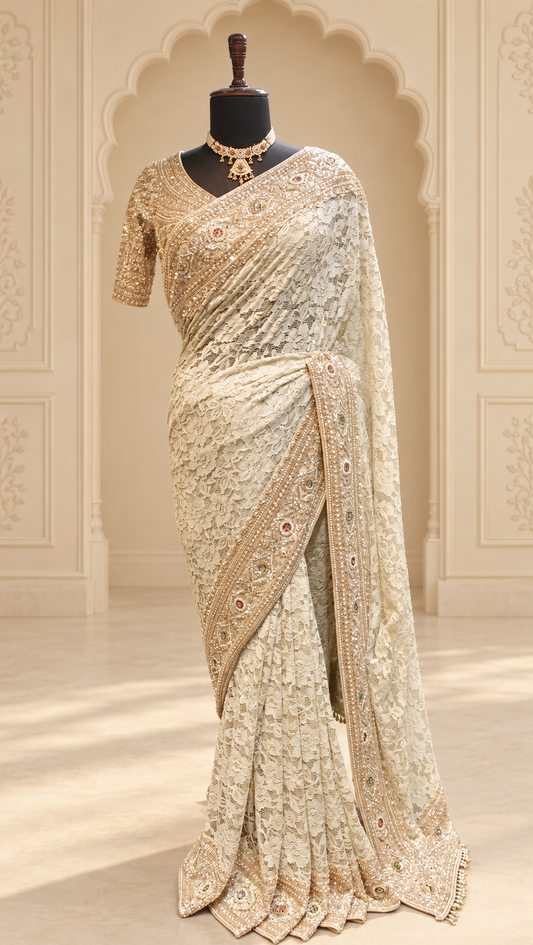 Ivory Lace Heirloom Saree