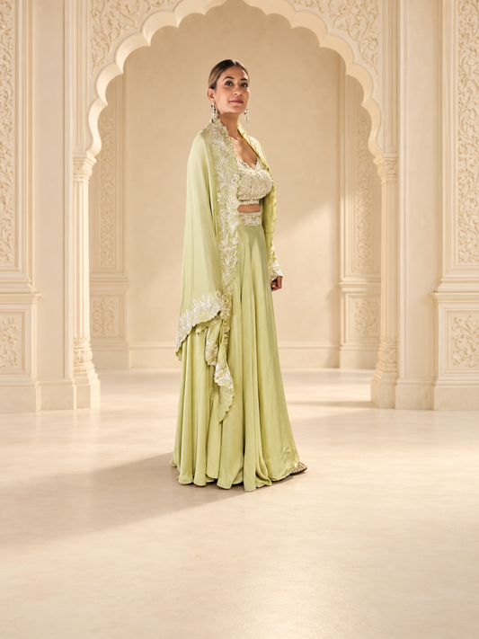 Pistachio Green Draped Sharara Set