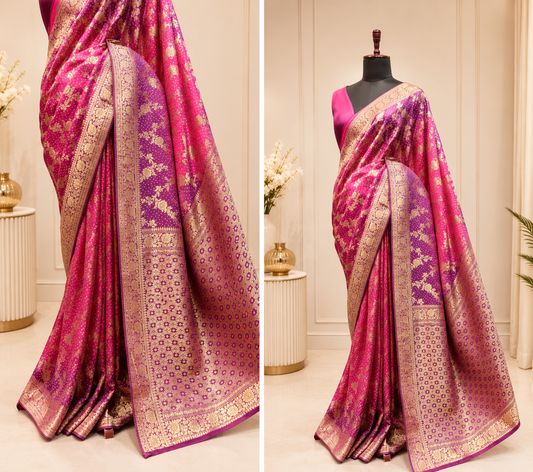 Rani Pink Bandhej Georgette Saree