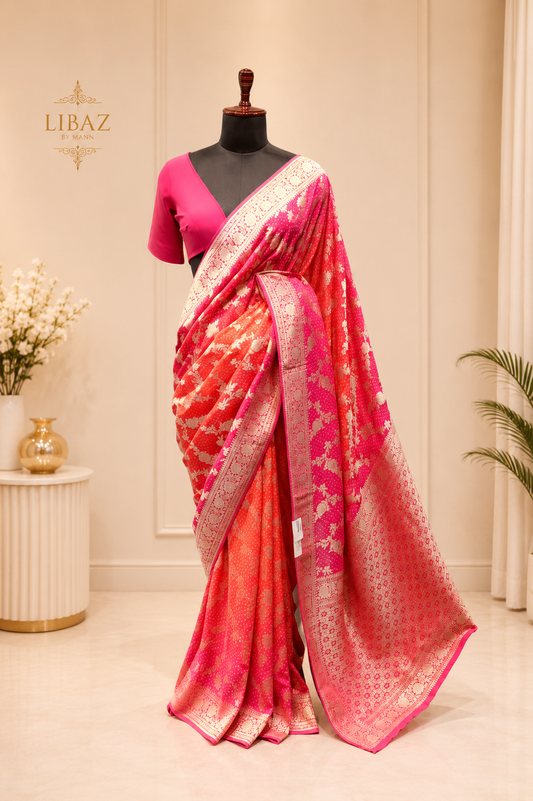 Ombré coloured Bandhej saree