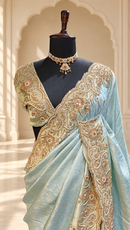 Powder Blue Pearl Heritage Saree