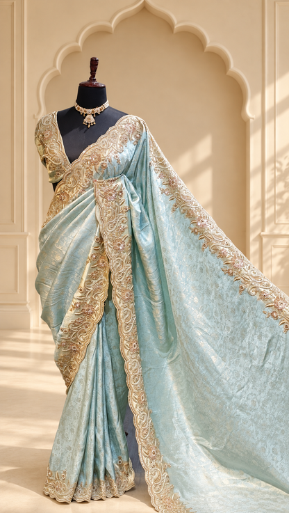 Powder Blue Pearl Heritage Saree