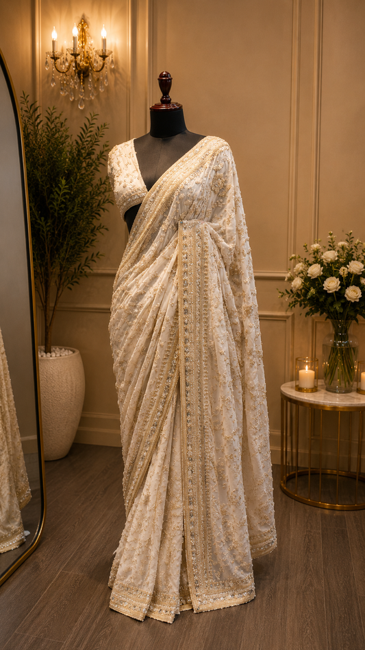 Ivory Gold Heritage Embroidered Saree