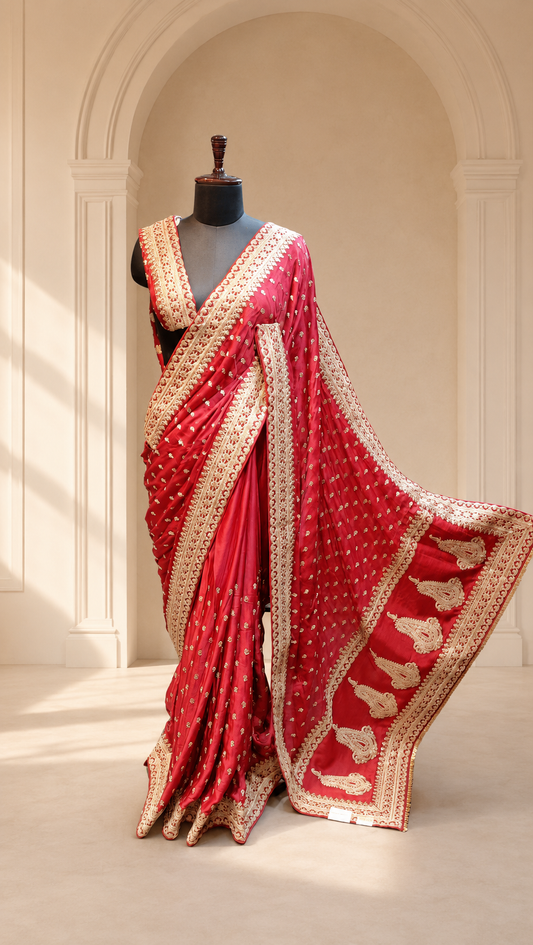 Crimson Red Heritage Zari Saree