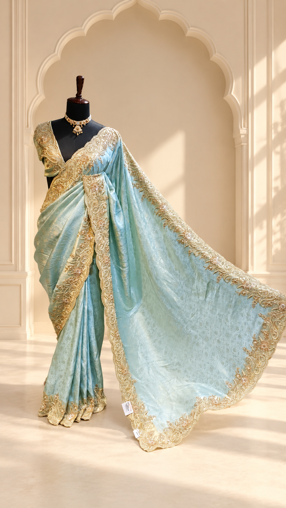 Powder Blue Pearl Heritage Saree
