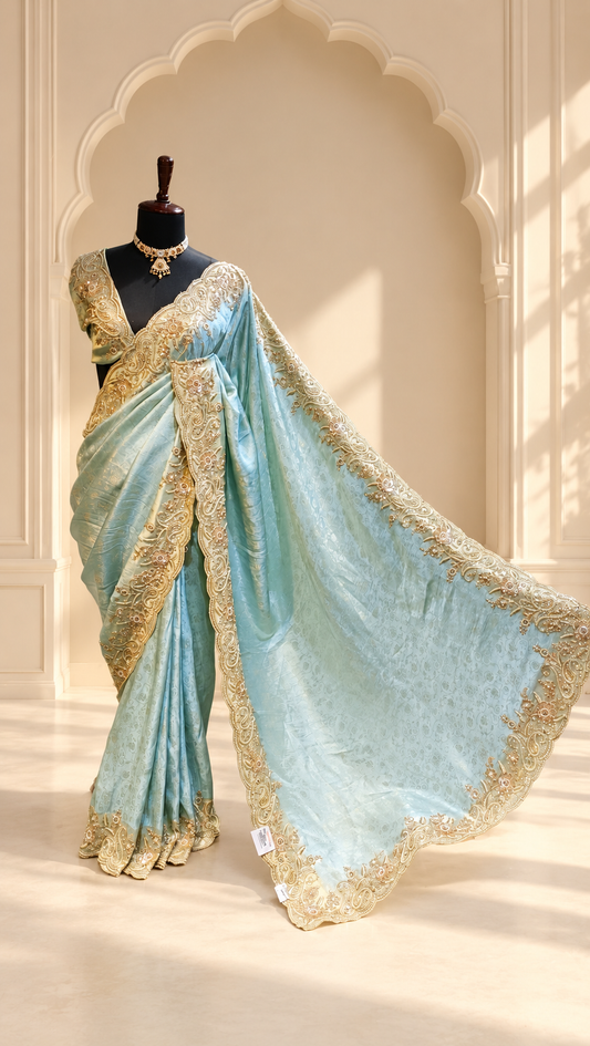 Powder Blue Pearl Heritage Saree