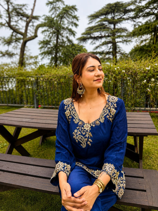 Midnight Blue Heritage Embroidered Kurta Set