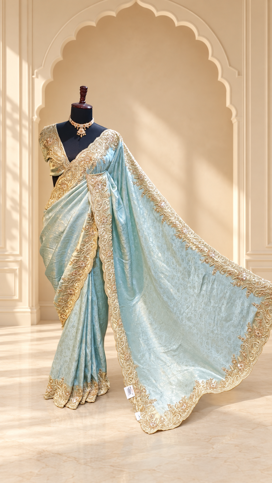 Powder Blue Pearl Heritage Saree