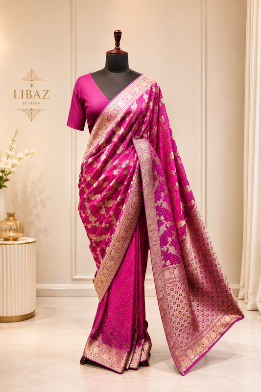 Rani Pink Bandhej Georgette Saree