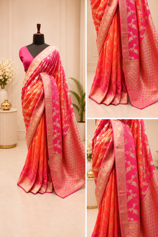 Ombré coloured Bandhej saree