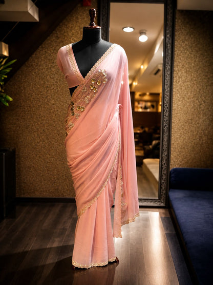 Blush Pink Georgette Saree
