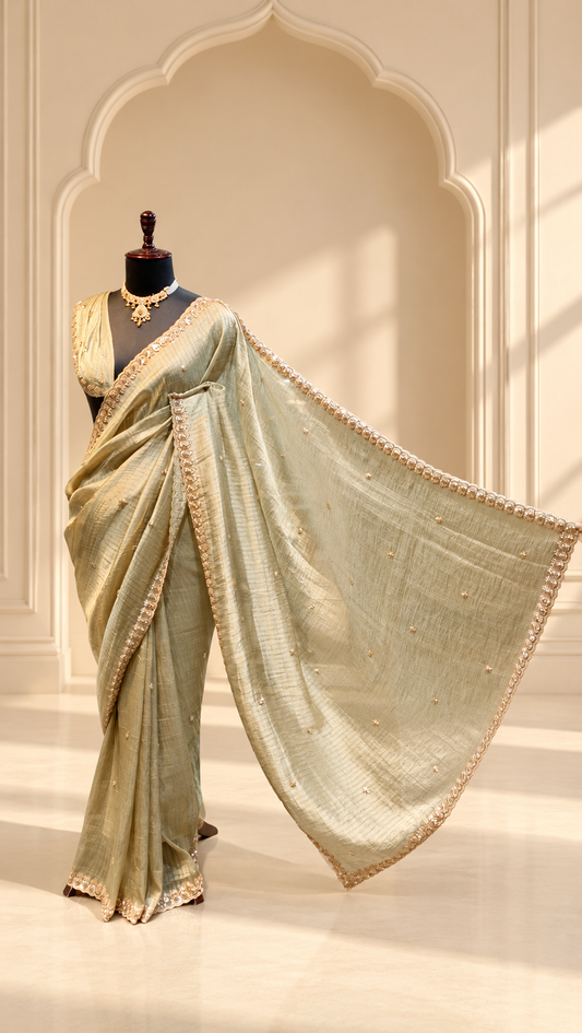 Sage Green Gold Tissue Saree