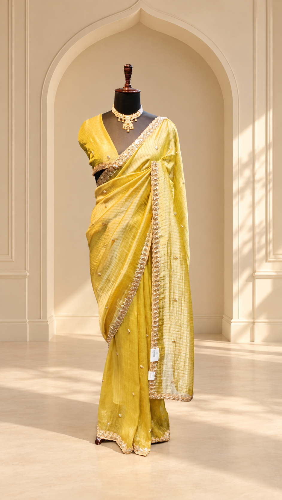 Lime Gold Tissue Silk Saree