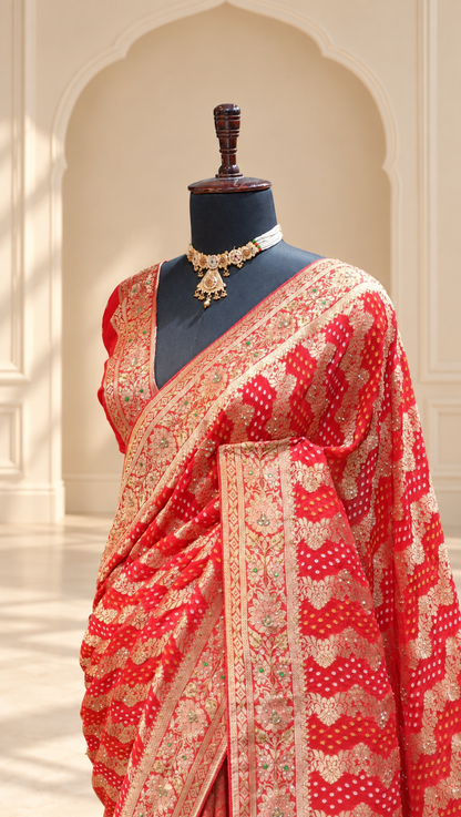 Vermilion Red Heritage Saree