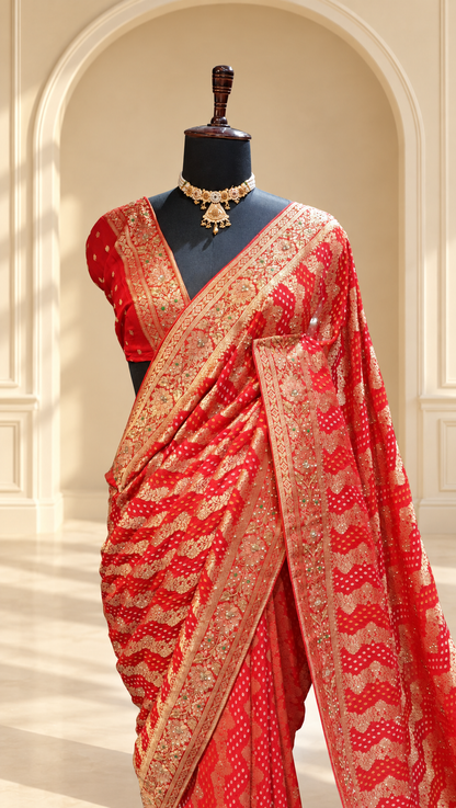 Vermilion Red Heritage Saree