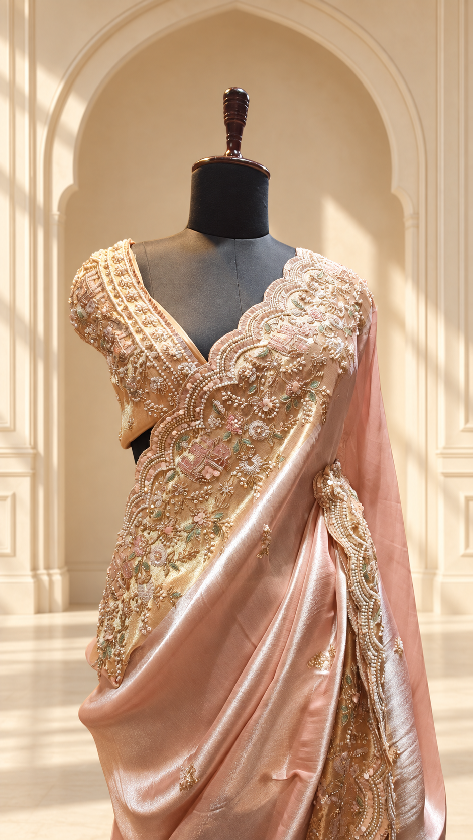 Blush Pink Pearl Couture Saree