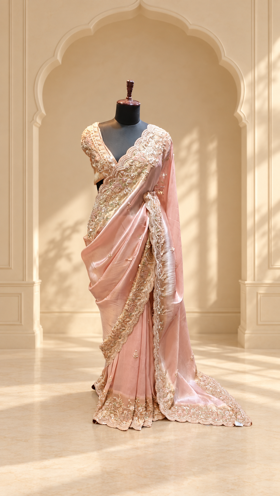 Blush Pink Pearl Couture Saree