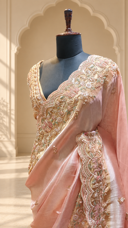 Blush Pink Pearl Couture Saree