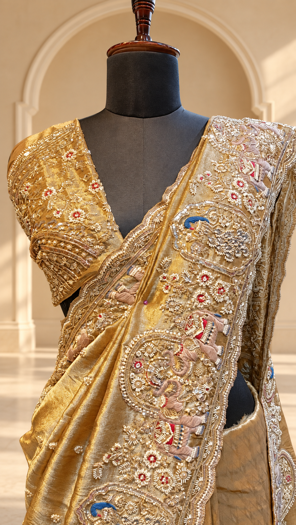 Antique Gold Heritage Embroidered Saree