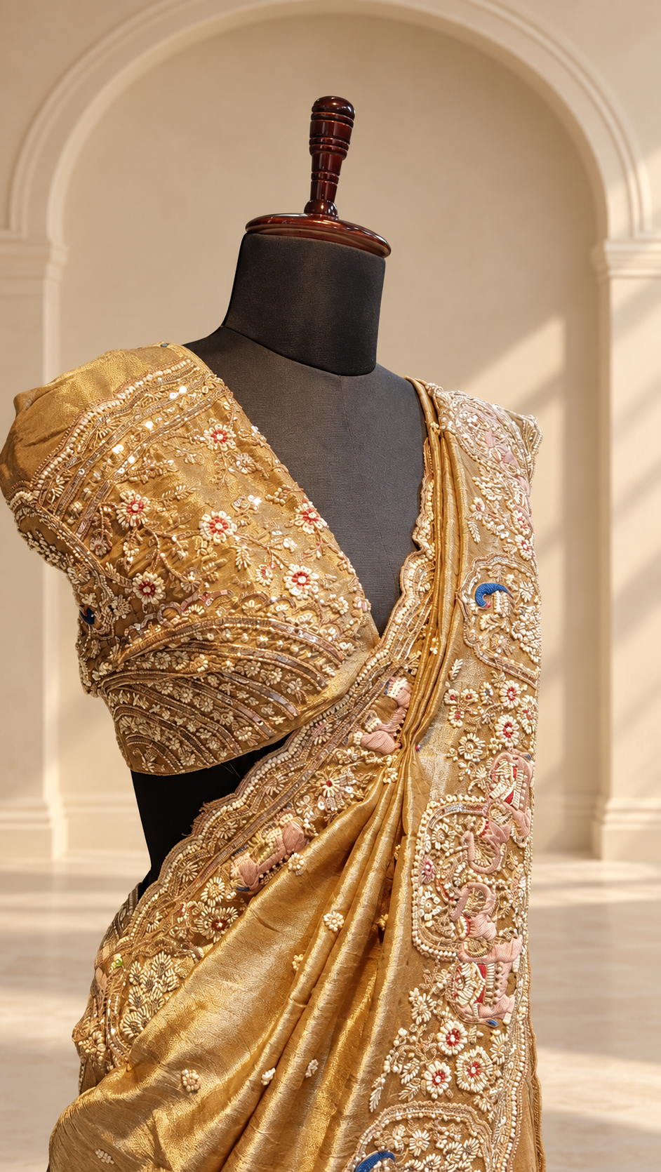 Antique Gold Heritage Embroidered Saree