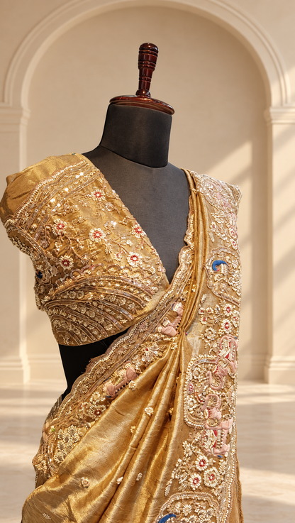 Antique Gold Heritage Embroidered Saree