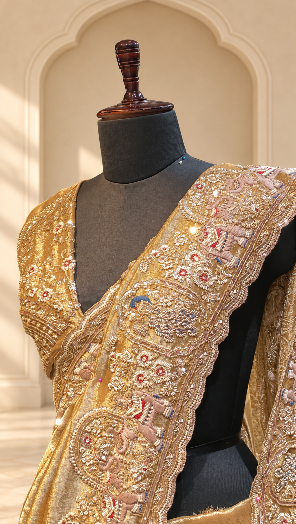 Antique Gold Heritage Embroidered Saree