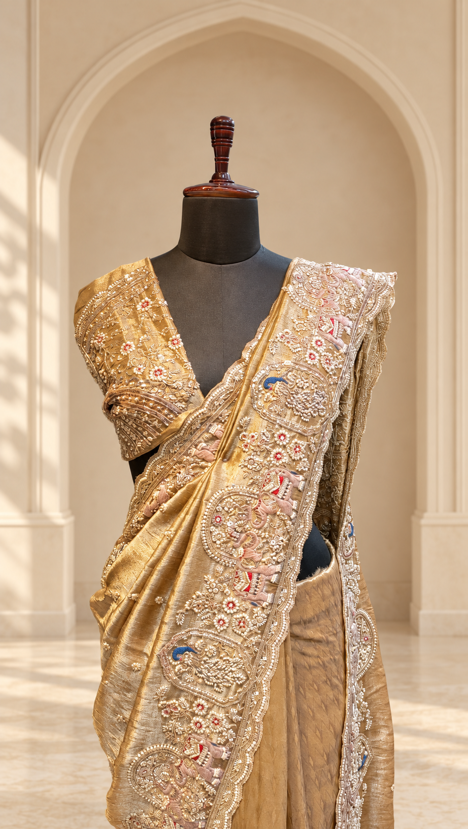 Antique Gold Heritage Embroidered Saree