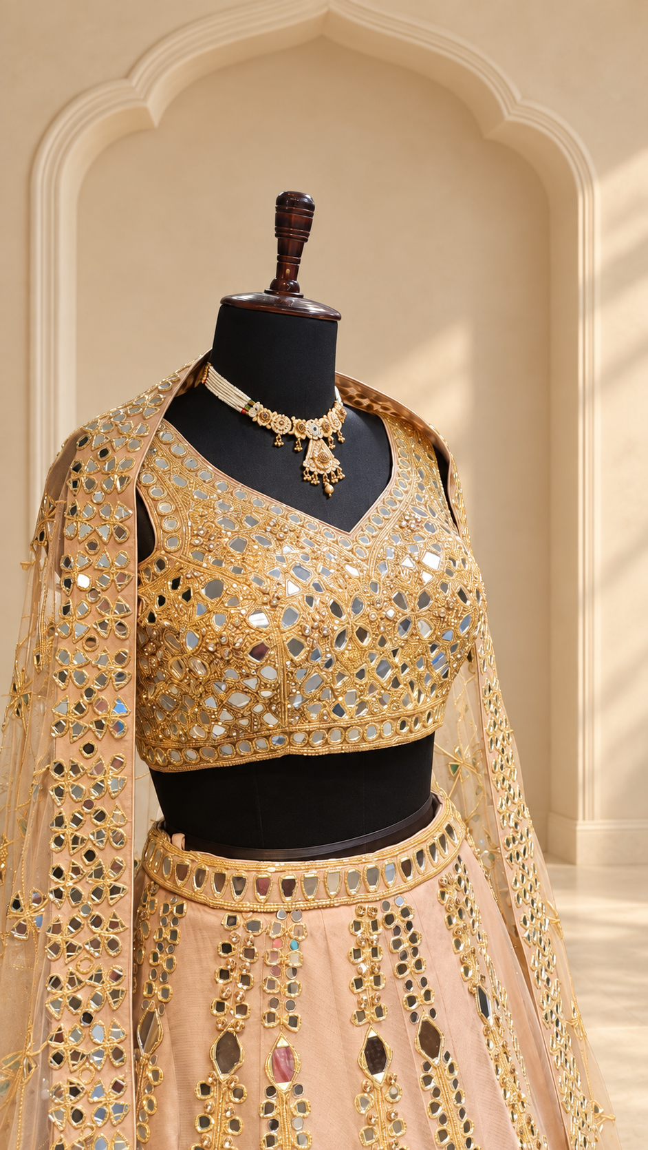 Blush Gold Mirror Work Lehenga