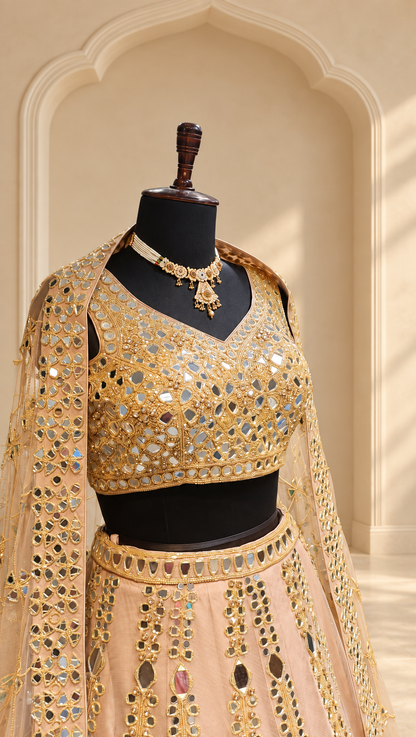 Blush Gold Mirror Work Lehenga