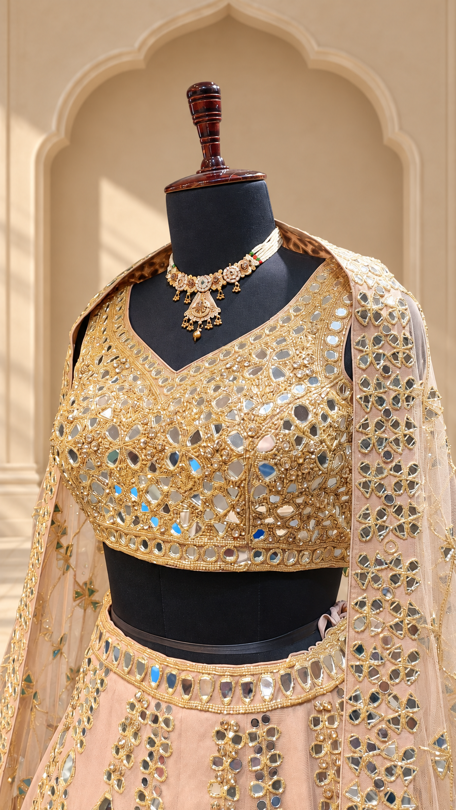 Blush Gold Mirror Work Lehenga