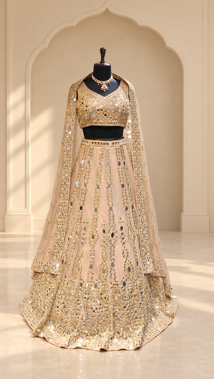Blush Gold Mirror Work Lehenga