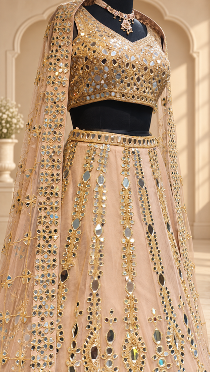 Blush Gold Mirror Work Lehenga