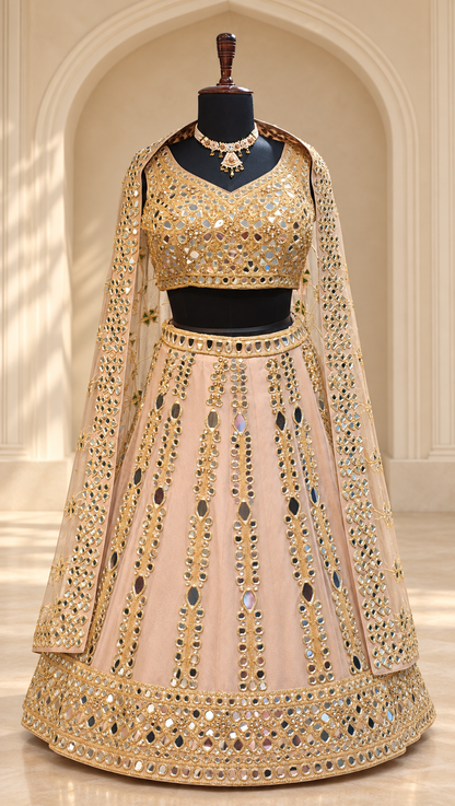 Blush Gold Mirror Work Lehenga