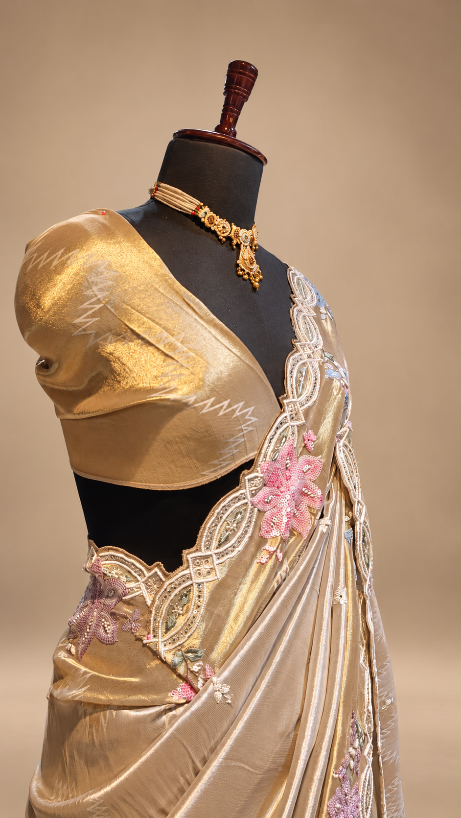 Antique Gold Floral Embellished Saree