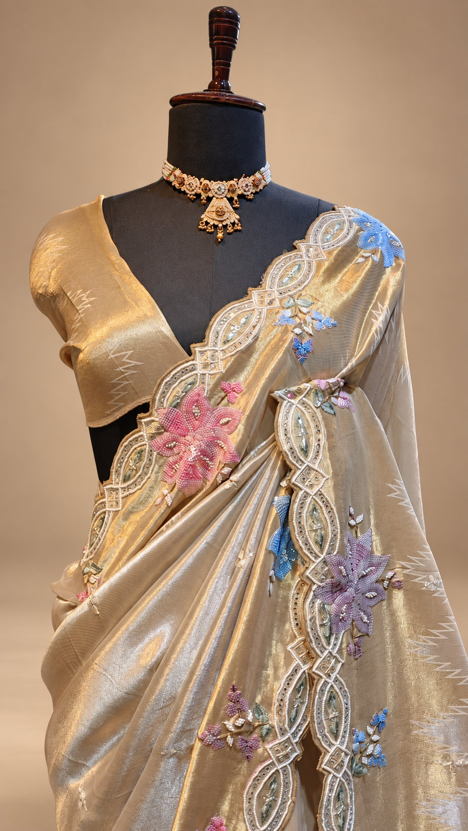 Antique Gold Floral Embellished Saree
