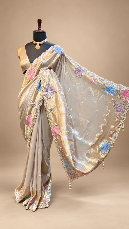 Antique Gold Floral Embellished Saree