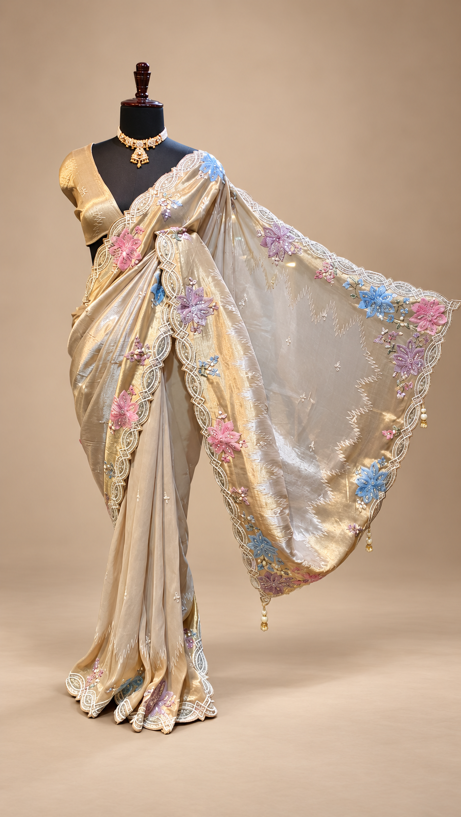 Antique Gold Floral Embellished Saree