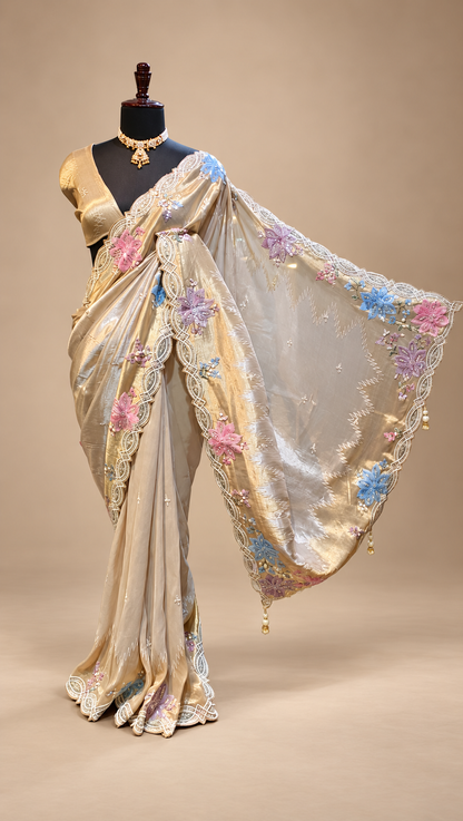 Antique Gold Floral Embellished Saree