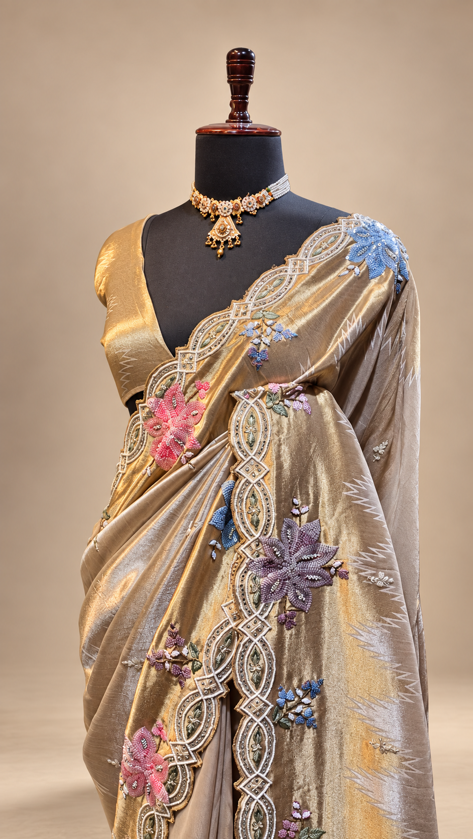 Antique Gold Floral Embellished Saree