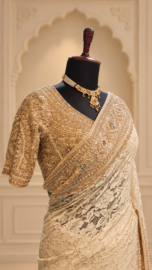 Ivory Lace Heirloom Saree