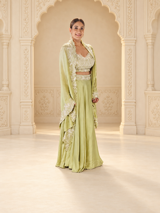 Pistachio Green Draped Sharara Set