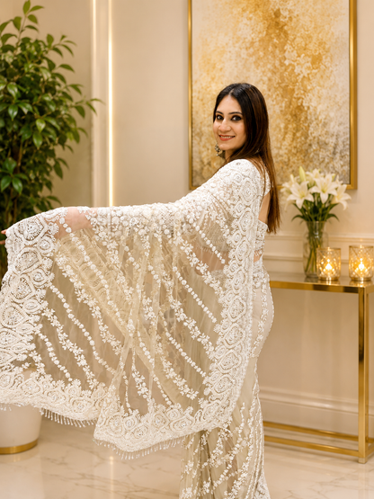 Pearl Ivory Net Saree