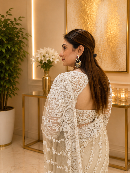 Pearl Ivory Net Saree