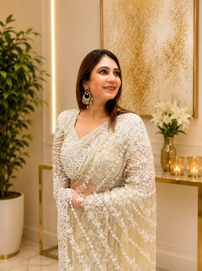 Pearl Ivory Net Saree
