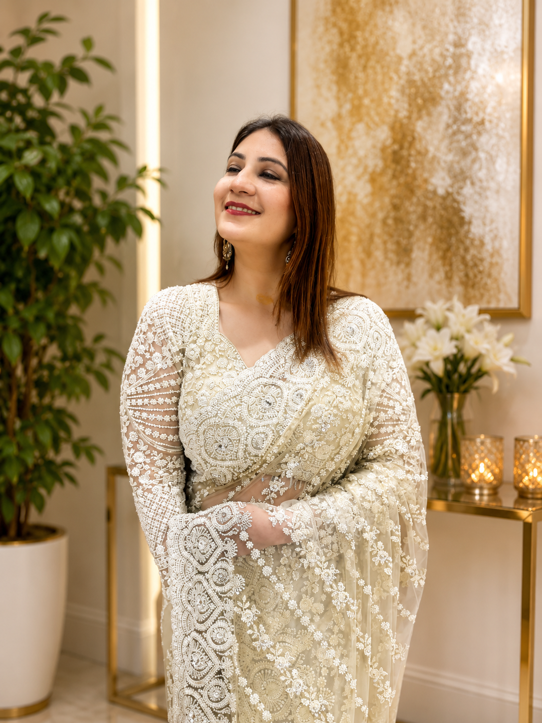 Pearl Ivory Net Saree