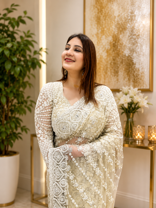Pearl Ivory Net Saree
