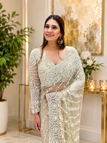 Pearl Ivory Net Saree